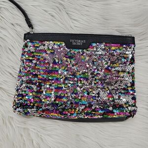 Victoria's secret multicolor sequin make up bag new